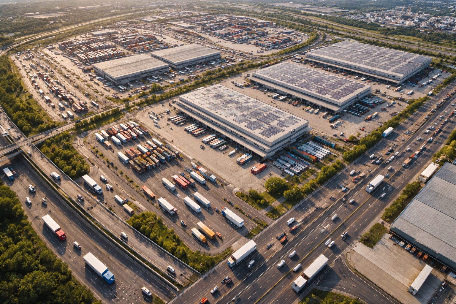 Aerial view of a multimodal logistics zone