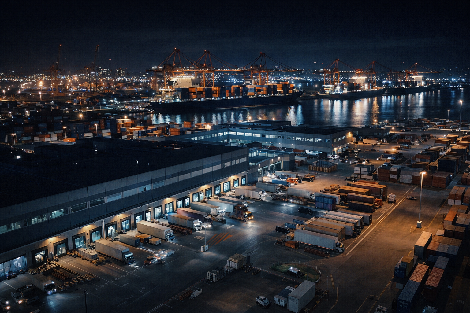 Logistics platform and port operating at night